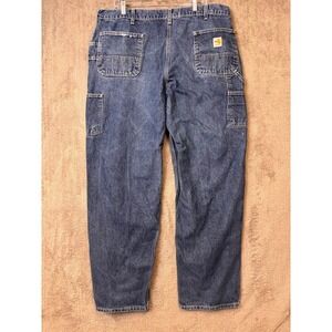 Carhartt FR Work Jeans Men's Blue Denim Carpenter Relaxed Fit Size 42x34